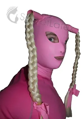 Pink Latex Rubber Gummi Hood Mask Tight Handmade Pigtails Cosplay Suit Uk Stock • £89.90