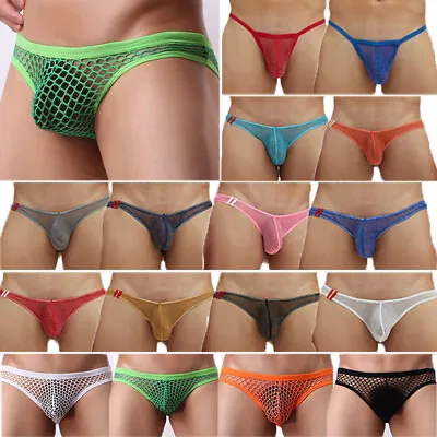 $3.10 • Buy Men T-back Briefs Underwear Thong G-string Panties Mesh See-through Sexy Pouch