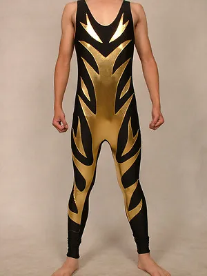 Mens Tights Spandex Zentai Costume Wrestling Singlet Gold /Black Size S-XXL • $33.29