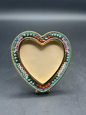 Vintage Italian Micro Mosaic Gold Metal Mini Heart Picture Frame  • $24.95