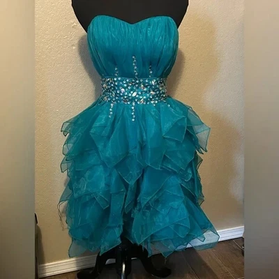 £62.99 • Buy Strapless Prom/cocktail Dress Size 2 Grace Karin Turquoise Rhinestone Waist