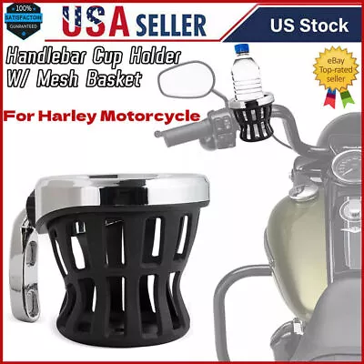 Handlebar Cup Holder Drink W/ Mesh Basket Mount Universal For Harley Motorcycle • $19.99