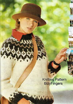 Ladies Icelandic Sweater Jumper Fair Isle Yolk KNITTING PATTERN Chunky 33 - 36  • £2.15