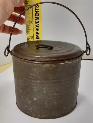 Antique Tin Lunch Pail / Berry Bucket With Lid - 4” Tall X 4  Diameter • $33