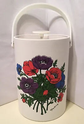 $60 • Buy Georges Briard Floral Poppy Red Purple Blue Tall Padded Vinyl Lucite Ice Bucket