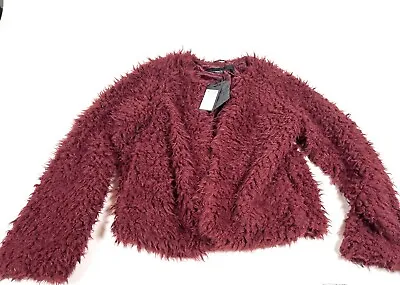Vero Moda Jacket Maroon Fuzzy Faux Fur Coat Teddy Cardigan Women's Sz. M - NWT • $26.79