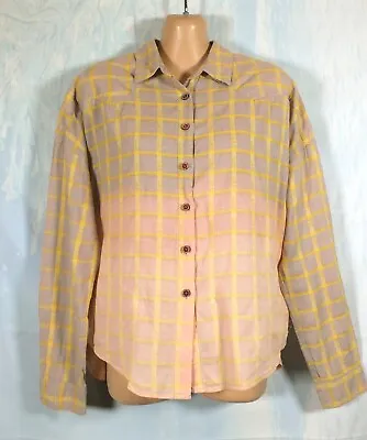 MAISON SCOTCH Beige & Peach Ombre Yellow Checked Collared Shirt Blouse 10-12 • £6