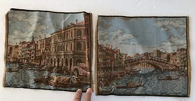 2 Vintage Arazzo Tapestry Panels 11  X 9.5  Venice Italy Italian Textile  • $22.60