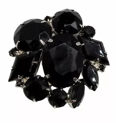 Vintage Black Glass Rhinestone Brooch • $16
