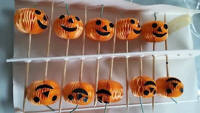 Vtg Pk 0f 10 Paper Halloween Pumpkin Cupcake Toppers/cocktail Picks • $29.95