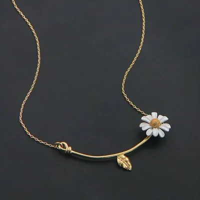 Summer Daisy Leaf Flower Pendant Necklace Choker Chain Lady Women Jewellery Gift • £3.35