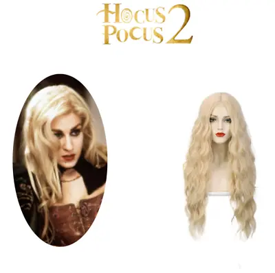 Hocus Pocus 2 Crazy Witch Sarah Blonde Long Curly Hair Cosplay Wig Halloween • £10.69