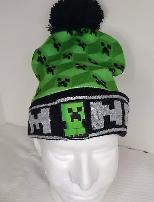 Minecraft Creeper Face Winter Hat Youth Size Green Toboggan Mojang • $17.06