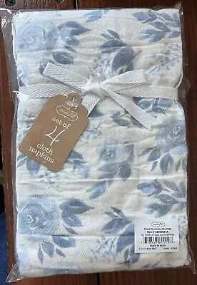 Mud Pie Cotton Cloth Napkins ~  Blue Floral All Over Cottage ~ Set Of Four ~ New • $18.99