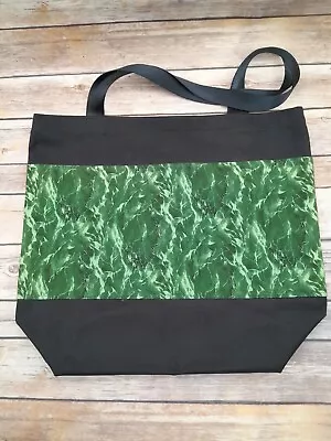Black Denier Tote With Green Marble Pocket/Shopping Bag/Book Bag/Project Bag • $9