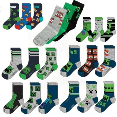 £5.69 • Buy 3 Pairs Boys Kids Children Child Minecraft Cotton Socks Size UK 6-5.5  EU 23-38
