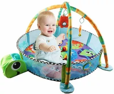 Kids 3 In 1 Turtle Baby Fitness Gym Activity Mat Ball & Toys Baby Play Mat NEW • £16.99