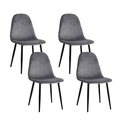 Artiss Dining Chairs Velvet Seat Cafe Kitchen Chair Modern Iron Leg Dark Grey X4 • $166.44