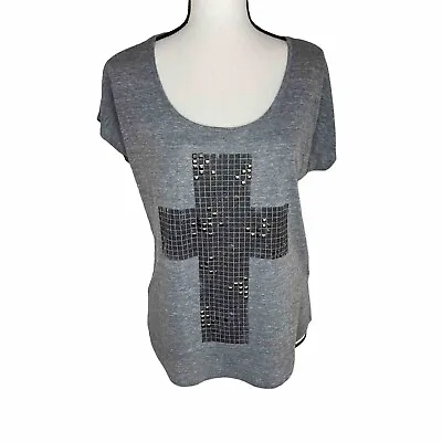 The Clas-sic Women’s Medium T Shirt Top USA Made Gray W/ Black Studded Cross • $15.99