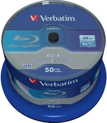 50  Verbatim Blu Ray 43838 25GB 6x Speed Non Printable Spindle Blank BD-R Discs • £37.99