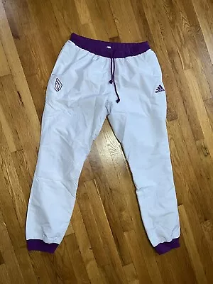 Adidas Pants Mens Large White Dame 8 FND Basketball Warmup Joggers Hoops Casual • $14.99