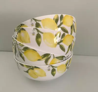 New Mikasa Lemons Set 4 Four Cereal Soup Bowls 6  Bone China White Yellow Plates • $27.99