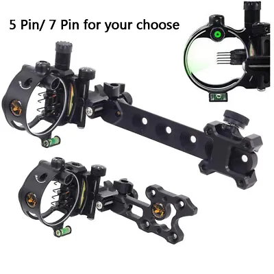 Compound Bow Sight 5 Pin 7 Pin 0.019  Fiber Adjustable Archery Hunting Shooting • $70.49