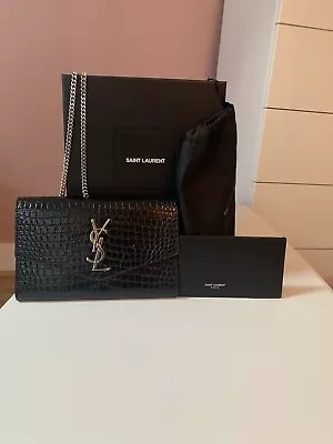 YSL Uptown Mini Envelope Croc Embossed Leather Bag With Box Receipt Dust Bag • £690