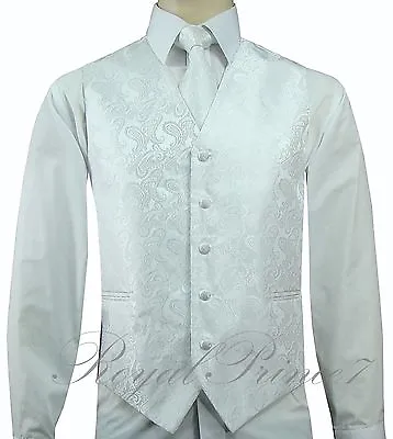MEN'S XS To 6XL Paisley Tuxedo Suit Dress Vest Waistcoat & Neck Tie Wedding Prom • $24.36