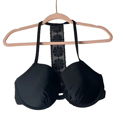 Aerie Lightly Lined Bikini Women 32DDD Black Lace Underwire T-Back Swim Suit • $16.95