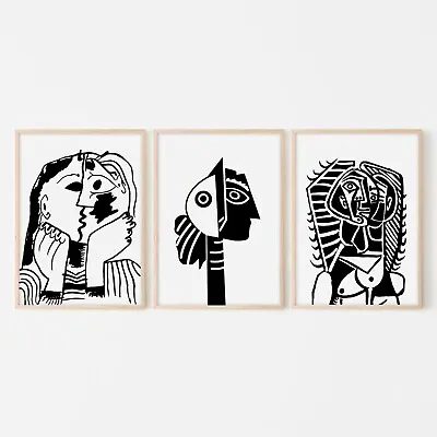 Set Of 3 Line Art By Picasso Wall Art Print. Perfect Minimalist Wall Decor • $139.05