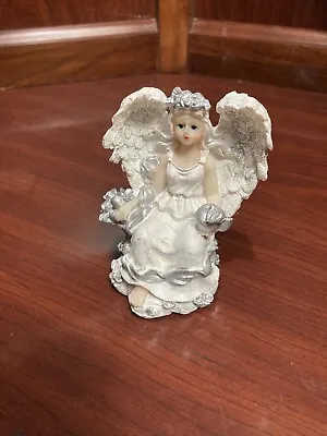 VTG  K’s Collection Angel Figurine Holding Silver Apple Glitter Dress • $9.99