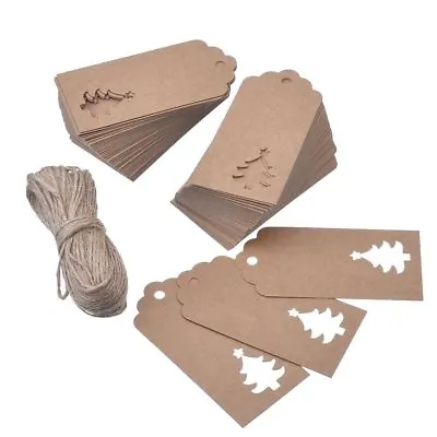 50/100Pcs Christmas Tree Craft Paper Gift Tags Luggage Label & Free Jute Strings • £4.09
