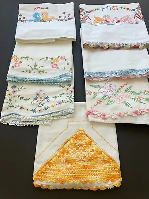 Mixed Lot Vintage Embroidered Standard Pillowcases Seven Pieces • $29.99