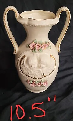 Vintage Cherub Vase Urn Floral Antique Victorian Style Cream Pink Double Handled • $12.99