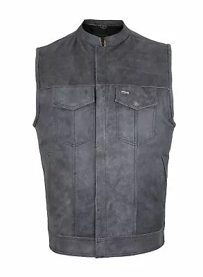 Men's Grey SOA Style Motorcycle Club Vest Naked Distressed Grey Cowhide Leather • $64.99