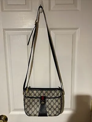 Authentic Vintage GUCCI Ophidia Navy Monogram Canvas Leather Crossbody Bag • $499