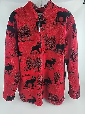 Vintage Black Mountain Outdoors Size XL Red Moose Wildlife Graphic Fleece Jacket • $29.99