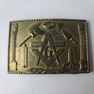 Vintage Handmade Masonic Freemason Brass Belt Buckle • $14.99