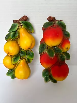 2 Vintage 1960's Fruit Chalkware Hanging Wall Plaque Kitchen Decor #6123 • $26