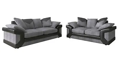3 Seater And 2 Seater Sofas Dino Fabric Jumbo Cord Grey / Black Leather  Beige  • £240