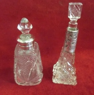 £295 • Buy Two Victorian Or Edwardian Cut Glass Scent Bottles With Silver Collars