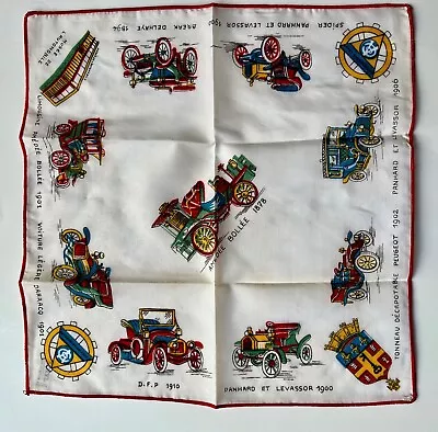 Vintage French Cars Handkerchief Peugeot Panhard Musee De L'Automobile • $14.95