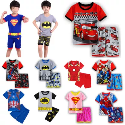 Boys Iron Man Superman Short Sleeve Sleepwear Pyjamas Pjs Lounge Set Kids Outfit • £8.79