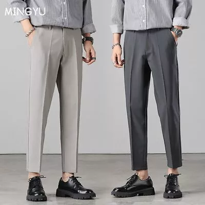 Ankle-Length Pants Men Stretch Business Classic Straigh Casual Formal Trousers • $36.57