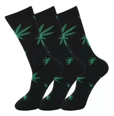 3 6 12 Pairs Mens Trainer Socks Ganja Weed Leaf Print Cannabis Rich Cotton Socks • £10.99