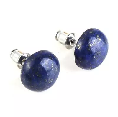 Round Fire Natural Lapis Lazuli Gemstone Silver Stud Hook Earrings Women • $6.59