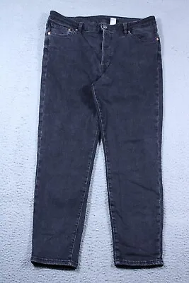 HM Jeans Women 14 Black Ultra High Rise Mom Faded Button Fly Stretch Denim 34x27 • $14.22
