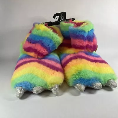 Dinosaur Dragon Claw Foot Monster Youth Slippers Shoes Rainbow With Glitter Toes • $12.99