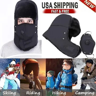 2023 Winter Earflap Ski Fur Warm Mask Hat Aviator Russian Trapper Trooper Cap • $8.99